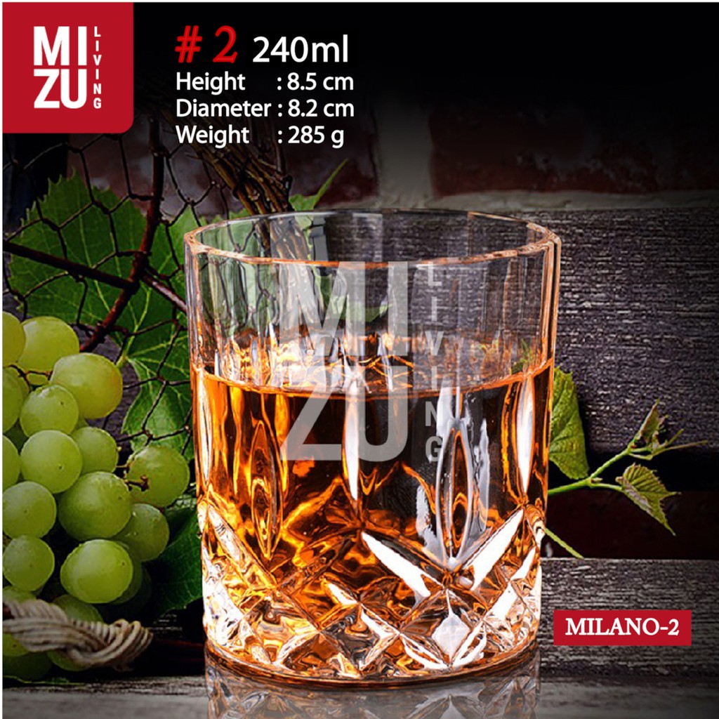 MIZU MILANO Whiskey Glass Gelas Kaca Whisky On The Rocks Gelas Air Minum