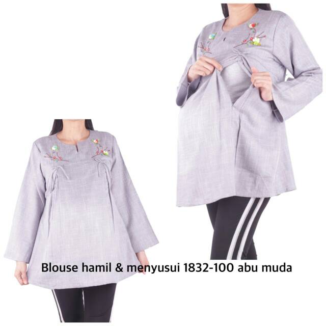 Baju hamil Blus hamil dan menyusui 1832 abu muda