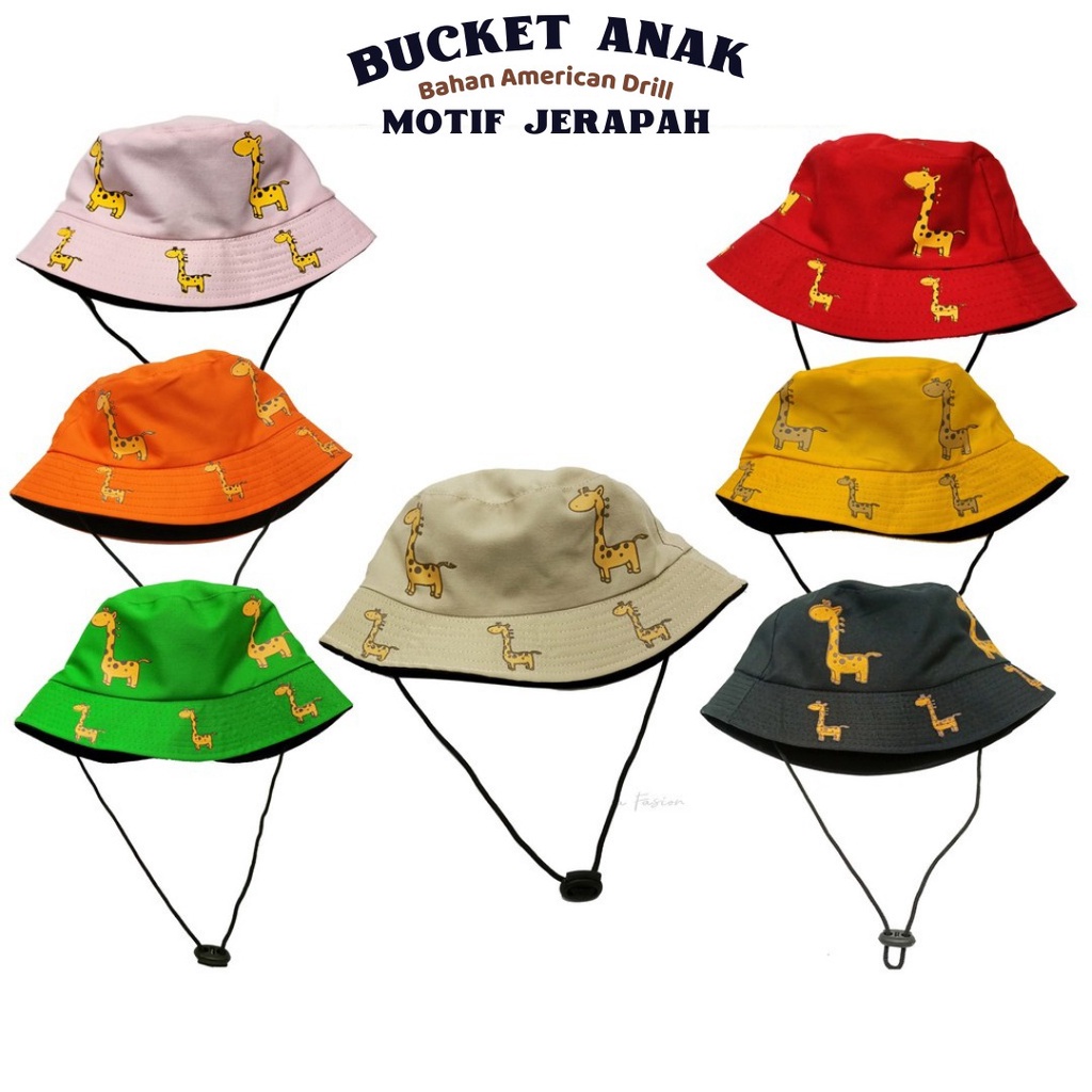 Topi Bucket Anak prempuan laki laki ada Tali / Bucket Anak Sablon Jerapah / Bucket Anak Lucu topi terbaru