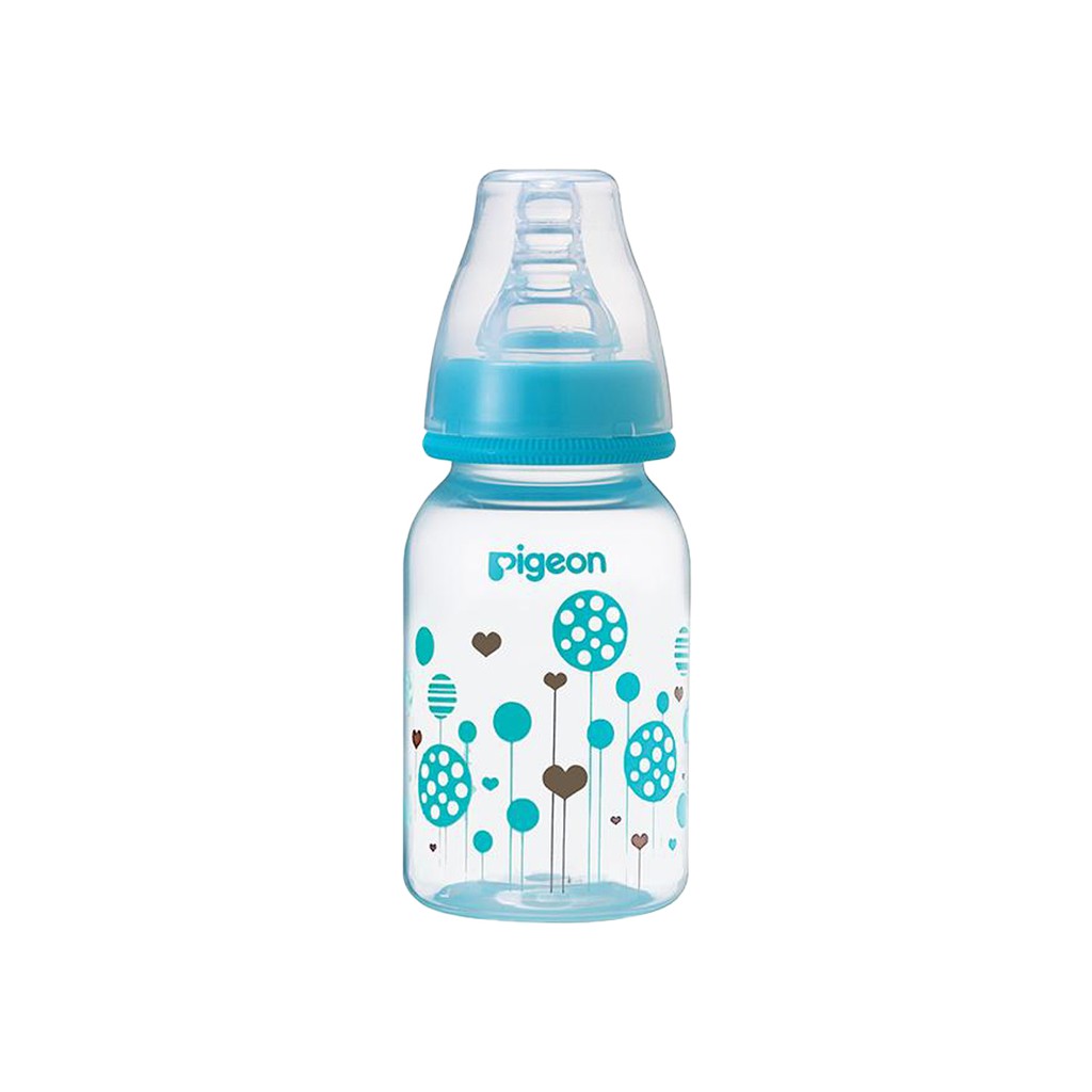 Pigeon Botol Susu Flexible Peristaltic Premium Crystal Clear PP Bottle 0+Bulan Motif Blue Biru 120ml