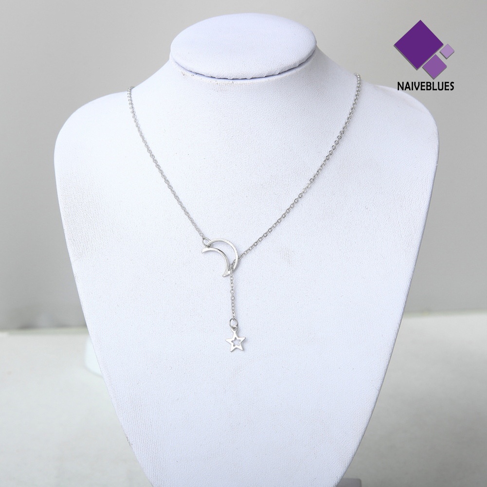 Kalung Choker Liontin Bulan Bintang Model Simple Untuk Wanita