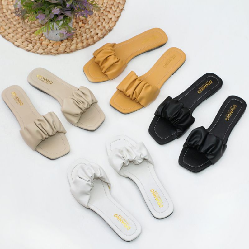 Gallerysepatu sandal selop premium kasual wanita sandal kerut wanita sol karet G-SDF050