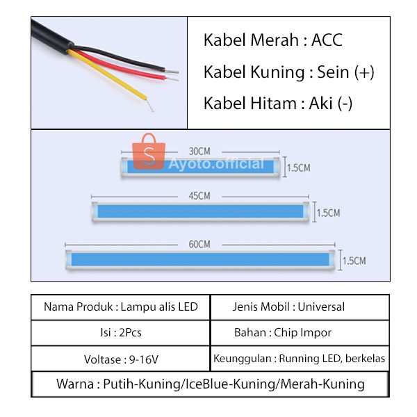 ALIS DRL 2 MODE AYOTO SEPASANG FLEXSIBEL RUNNING 30 , 45 , 60 CM MOTOR &amp; MOBIL