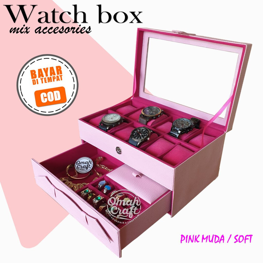 2KG PINK SOFT - Watch Box 12 Mix Jewelry Box and Accesories / Kotak Jam Tangan Arloji / Tempat Jam