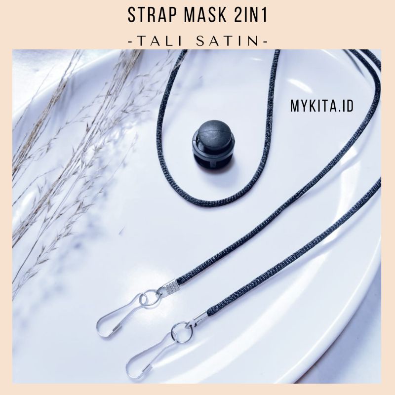 Kalung Masker Hijab 2in1 Strap Masker Tali Satin Polos