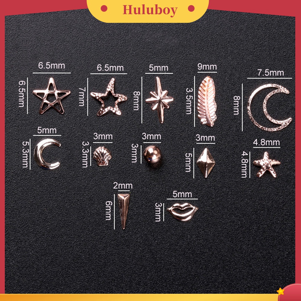 Huluboy Huluboy♡ 1 Kotak Rivet Metal Bentuk Daun / Bulan / Bintang Untuk Dekorasi Manicure