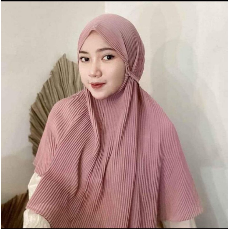 Kualitas PREMIUM Bergo Maryam Tali Plisket Jumbo Ceruty Babydoll Cutting Oval Jahit Tepi