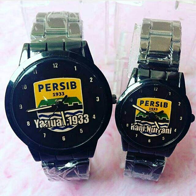 Original GRATIS REQUEST NAMA DAN BACKGROUND Jam Tangan Couple Persib Kustom Rantai Hitam Premium