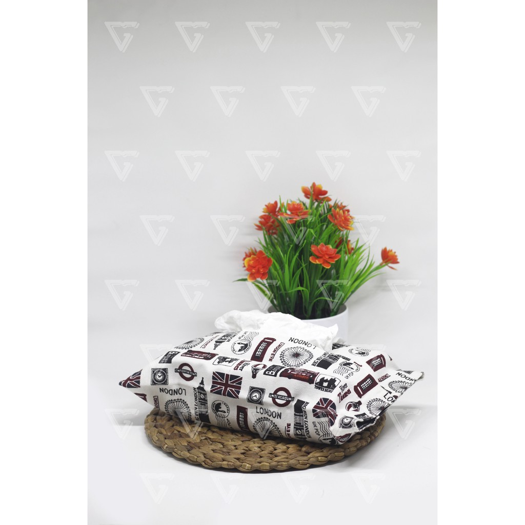 Tempat Tisu -Sarung Tisu - Cover Tissue - Box Tisu Kanvas - Wadah Tisu Motif LONDON