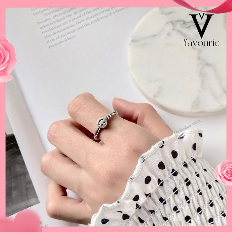 [COD]2 PCS Retro Smiley Cincin Wanita Fashion Kepribadian Pembukaan Cincin Dapat Disesuaikan-FA