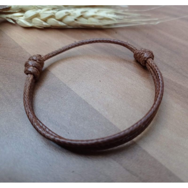 [2pcs] Gelang Couple Magnet Tali Hitam Polos Kapel Pasangan Sahabat Pria Wanita Tali Korea-Single coklat