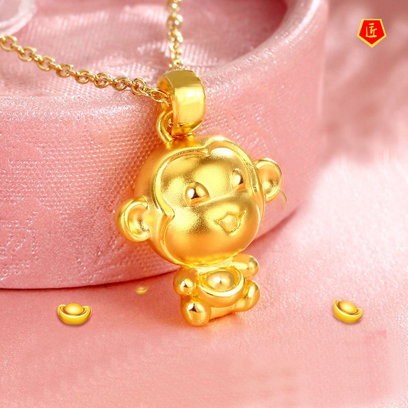 [Ready Stock]Zodiac Monkey Gold Pendant Necklace All-Matching Graceful