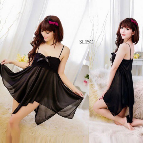 [PRODUK TERLARIS] BAJU TIDUR SEXY LINGERIE TRANSPARAN NIGHT GOWN HITAM SL15C