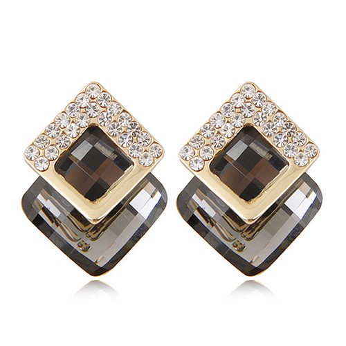 LRC Anting Color Diamond&amp;square Shape Gemstone Decorated Three-dimensional Earrings