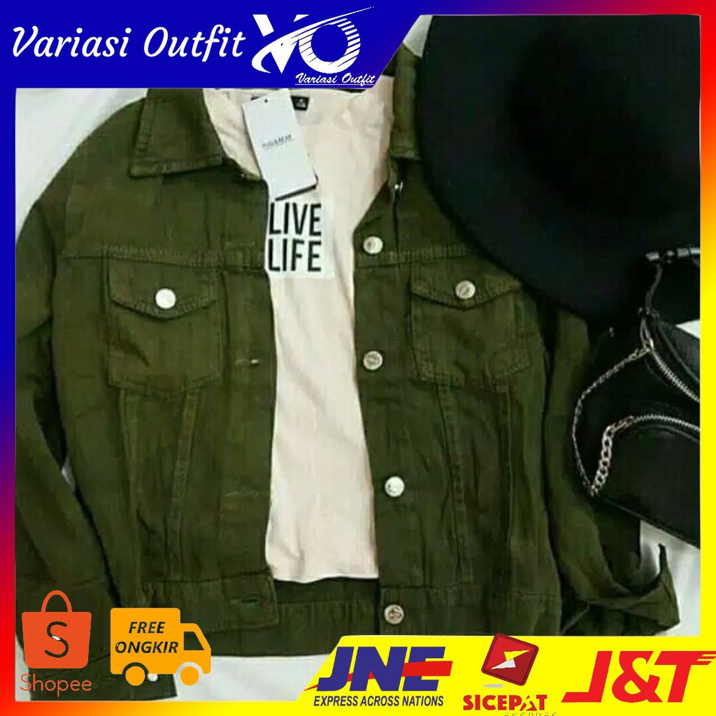 [Jaket jeans army RO]Jaket wanita jeans hijau army