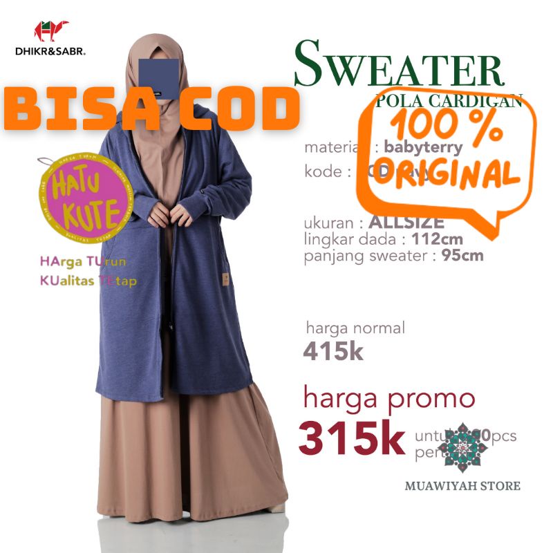 Promo Sweater Cardigan Polos Dhikr And Sabr Navy