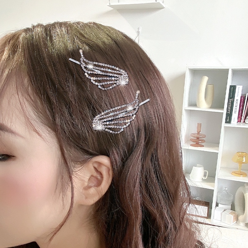 【MHANG】1 Pcs/Jepit Rambut Berlian Imitasi Sayap Malaikat Bersinar Klip Poni Samping Gadis Mewah Gaya Korea