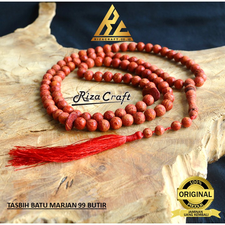 Tasbih Batu Akik Marjan Merah Red Coral 99 Butir Asli Terbaik