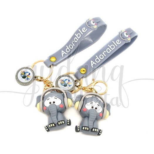 GEMEZZ Gantungan Kunci Headset Elephent Keychain Gajah Abu Lucu GG 302231