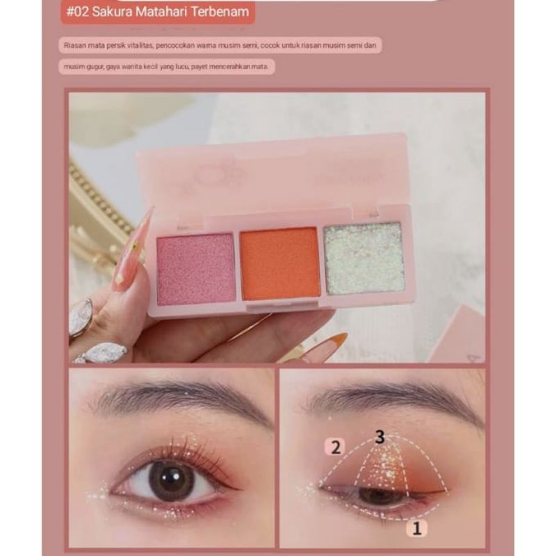 Medan Termurah Waterproof &amp; Longlasting 3 colors eyeshadow make up Professional eyeshadow palet tahan lama