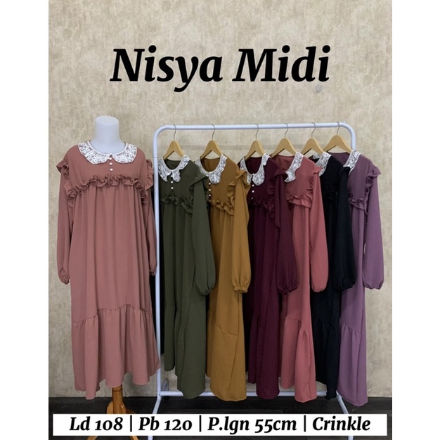 NISYA MIDI CRINKLE KERAH RENDA MIDI DRESS CRINKLE PGMTA