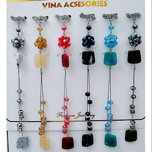 ISI 6 PCS BROCH DAGU CRISTAL TALI BELUT KOIN PELANGI