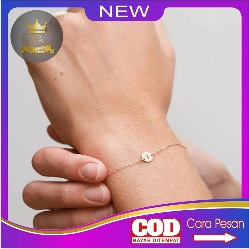 Gelang titanium huruf inisial wanita mini premium stainless steel aksesoris fashion perempuan korea emas silver gold putih custom rantai nori terbaru