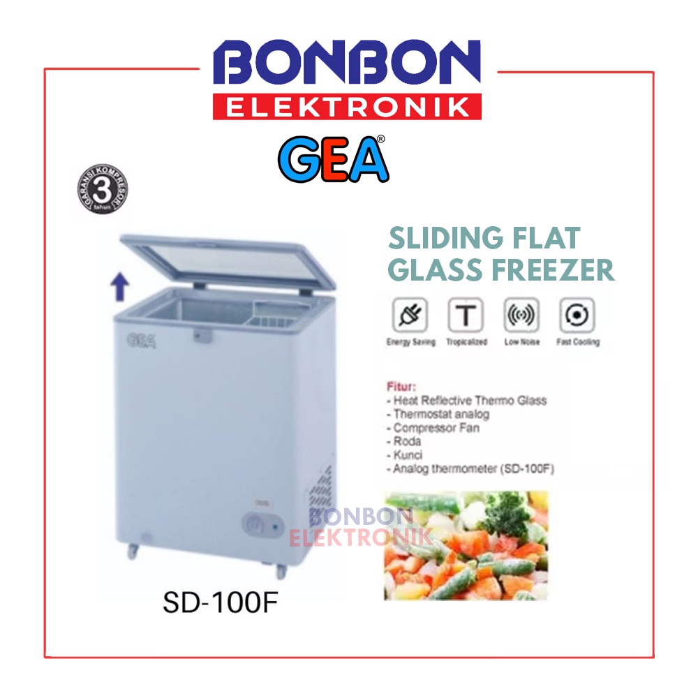 GEA Sliding Flat Glass Freezer SD-100F / SD100F 100L