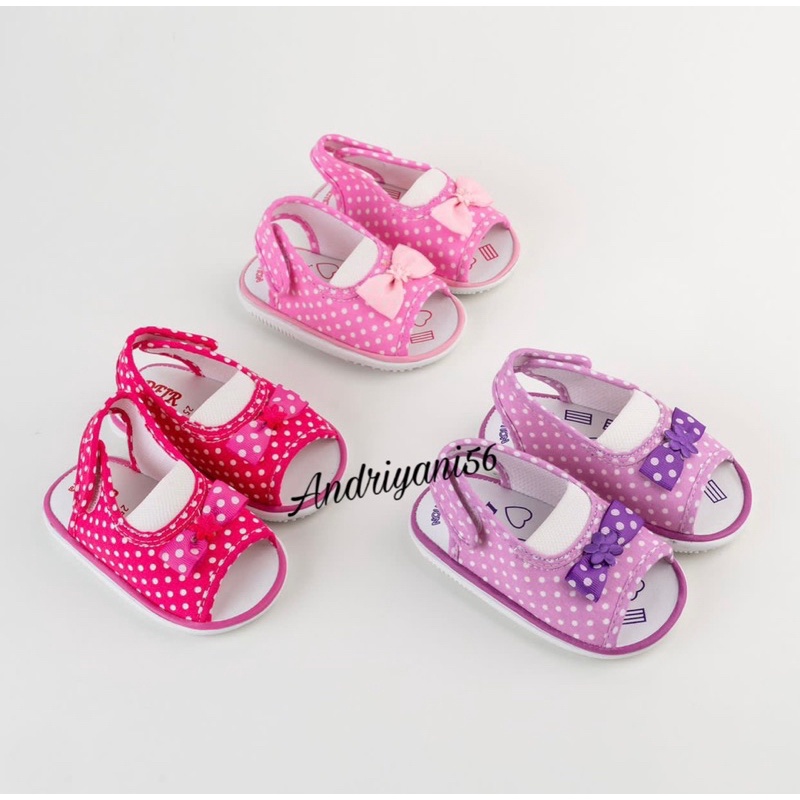 SENDAL ANAK PEREMPUAN KAIN POLKADOT PITA ANTI SLIP USIA 1 2 3 TAHUN MURAH