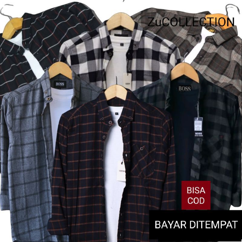 Flanel kemeja lengan panjang pria baju pria