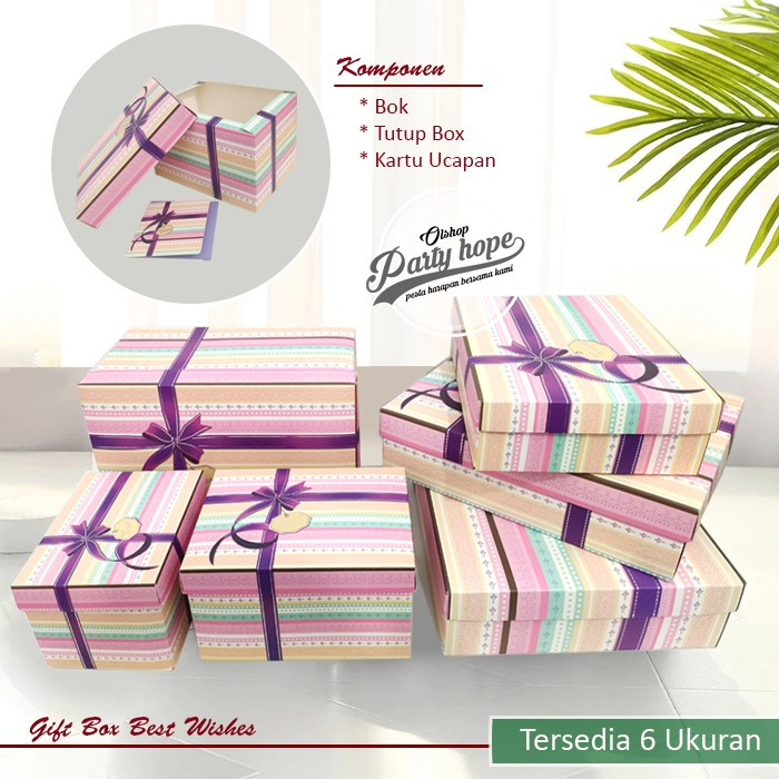 

kotak kado gift pink pita ungu / gift box best wishes + kartu ucapan - random