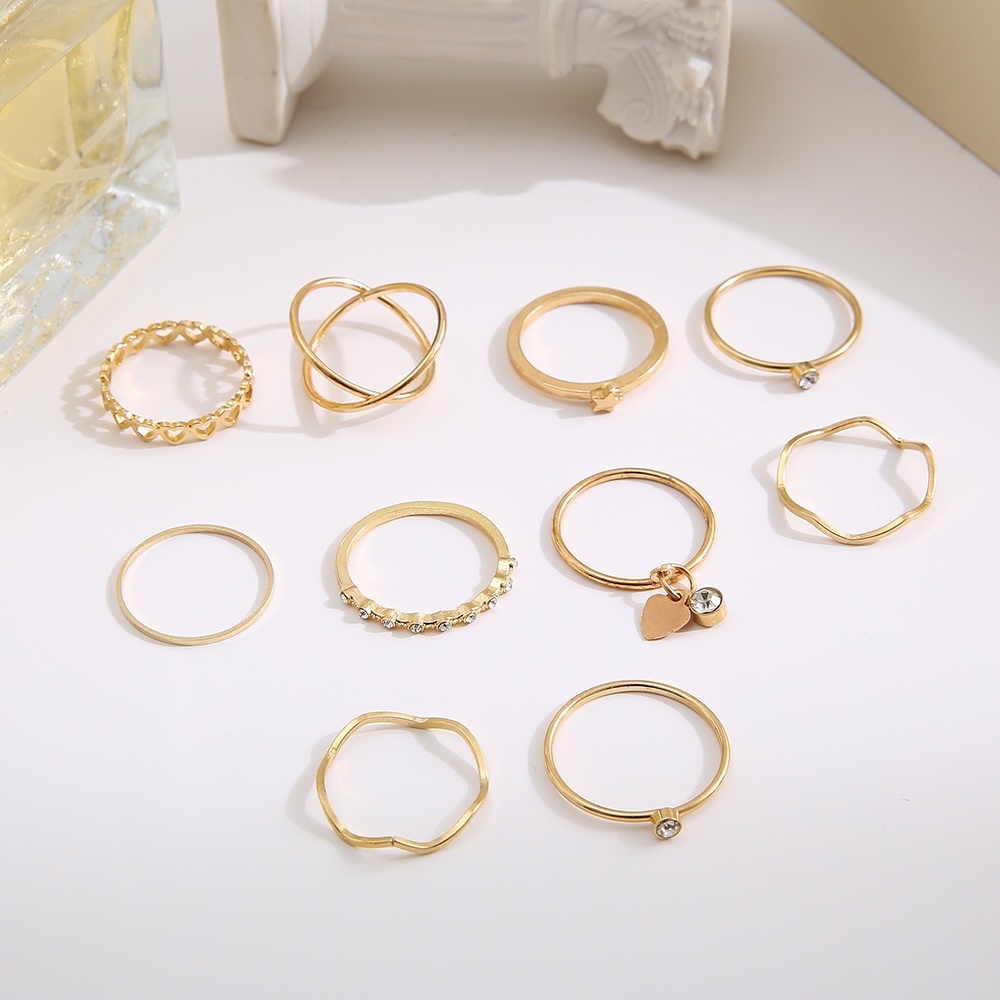 12pcs / Set Cincin Emas Gaya Retro Untuk Wanita