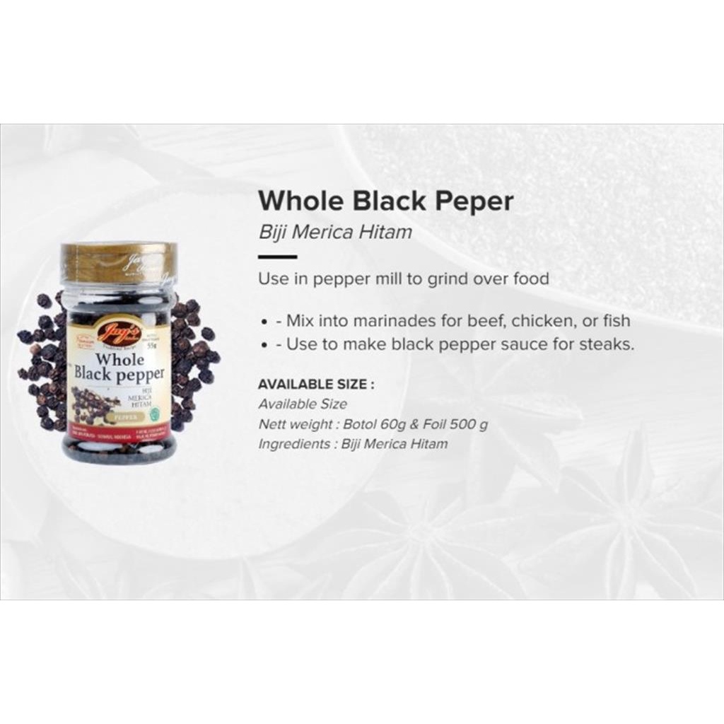 Jays Whole Black Pepper 55 gr Biji Merica Hitam Lada Hitam Utuh Asli