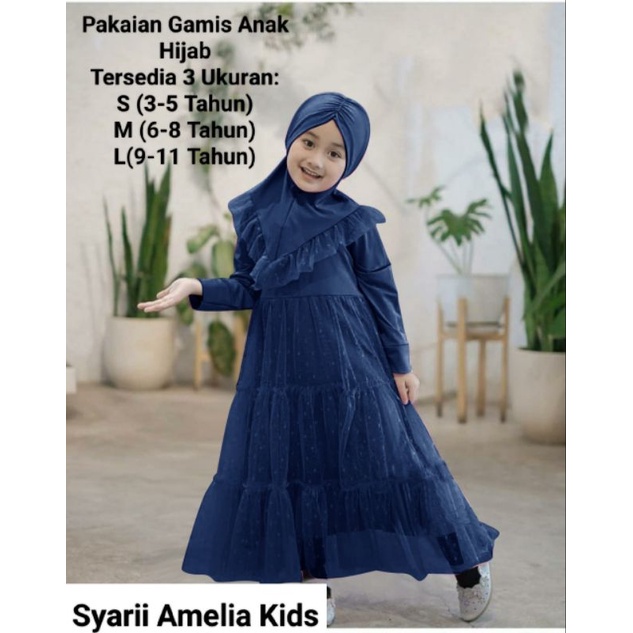 Gamis Anak Syar'I Amelia Kids Terbaru Motif bunga Free Hijab 3-11 Tahun Matt Moscrepe Good quality