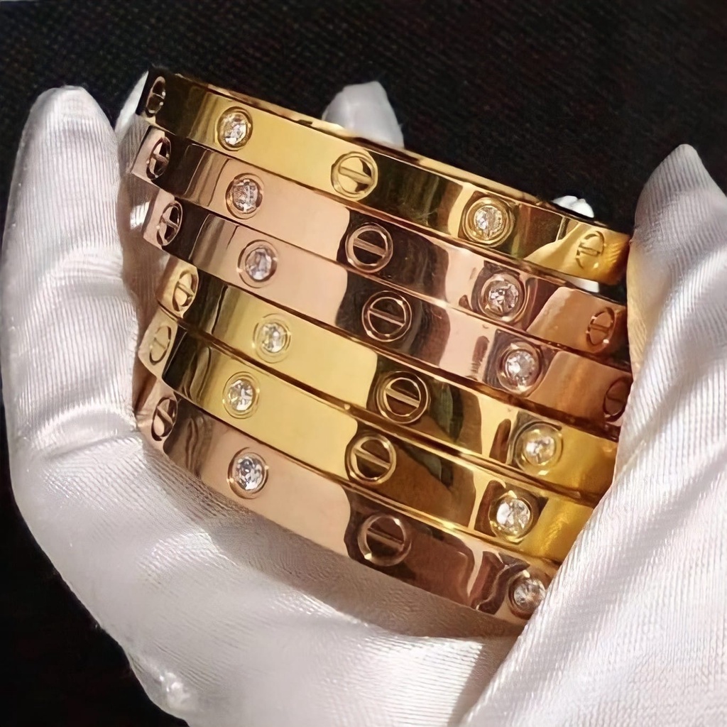 Gelang Titanuim Wanita Permata Lapis Emas Fashion Korea Emboss Ukir Dalam Anti Karat GBT152-23