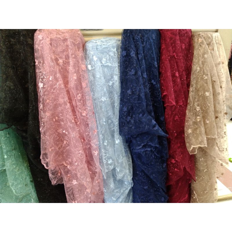 Termurah....! COD KainTile Akar Mutiara Gliter/Tulle Mutiara/Tile Akar Mutiara/Bahan Kebaya