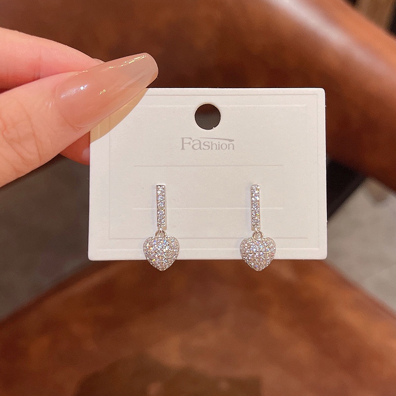 Anting Tusuk Sterling silver 925 Desain Hati Hias Zircon Untuk Wanita