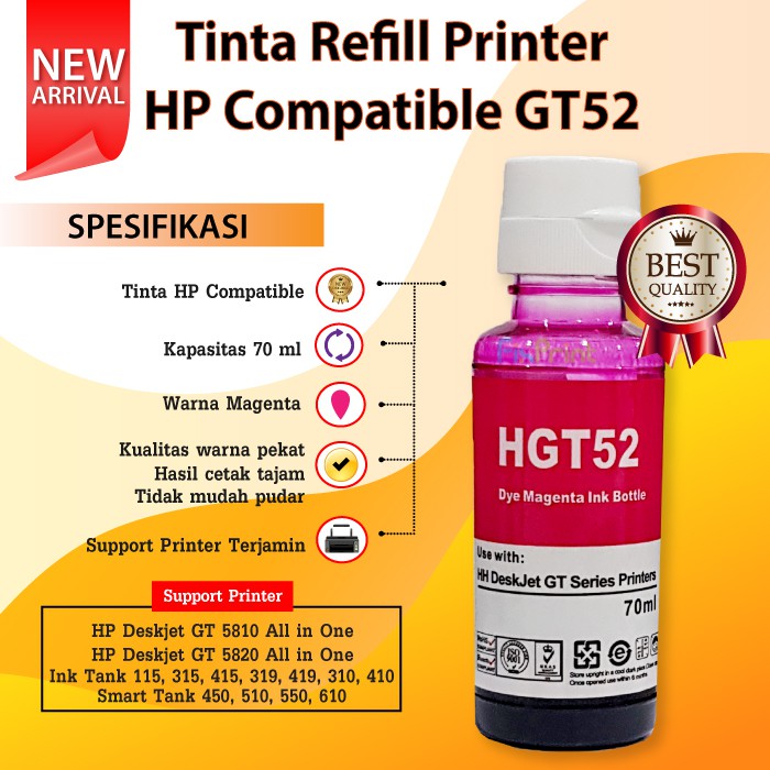 Tinta Refill HP GT51 GT52 GT53 Printer HP Ink Tank 115 315 310 415 319 419 310 410 Compatible