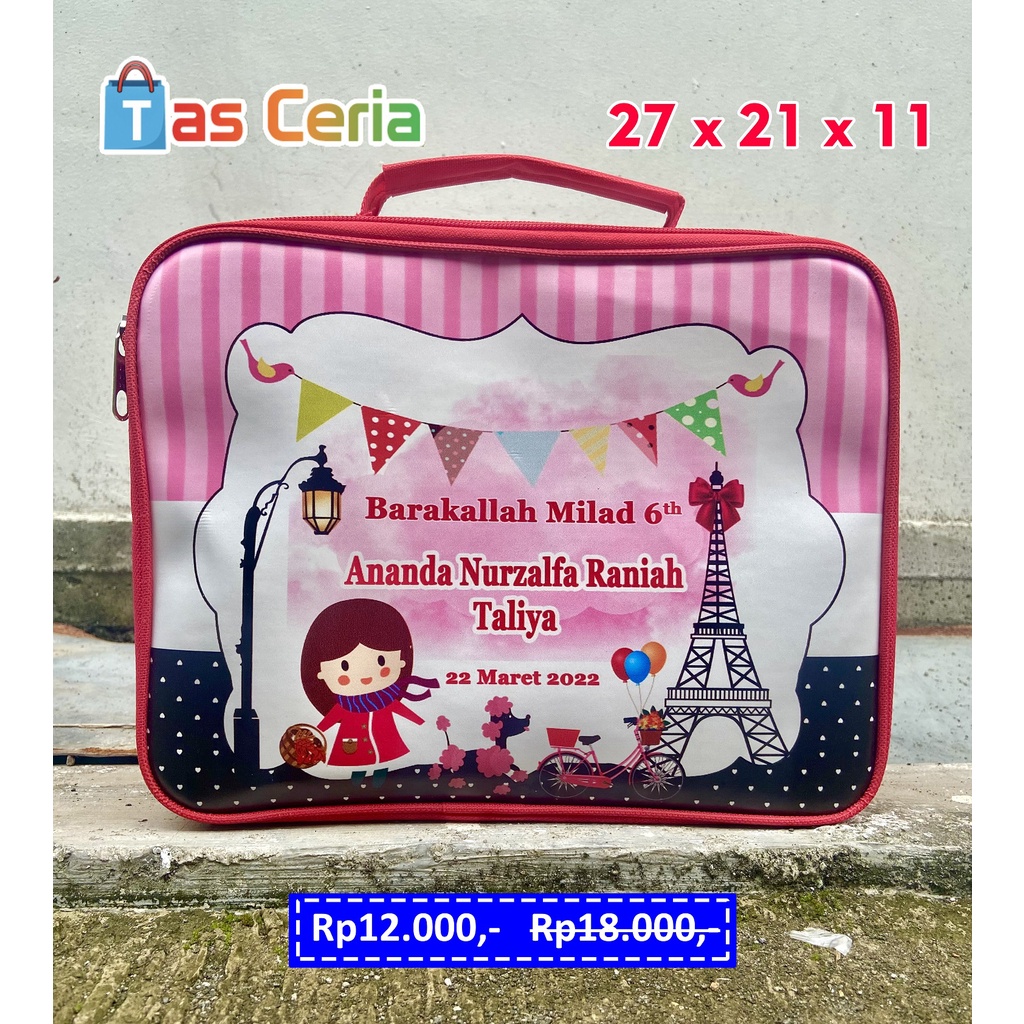 Tas Ultah Anak Bahan Premium  Goodiebag Resleting Polyster Ultah Anak Paris