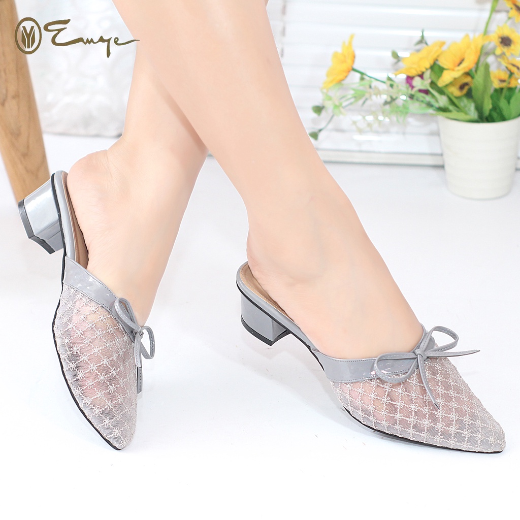 Sepatu Sendal Mules Pesta Kondangan Wanita 3cm Brukat Kebaya I Sandal Pesta Brukat Wanita Terbaru EMYE