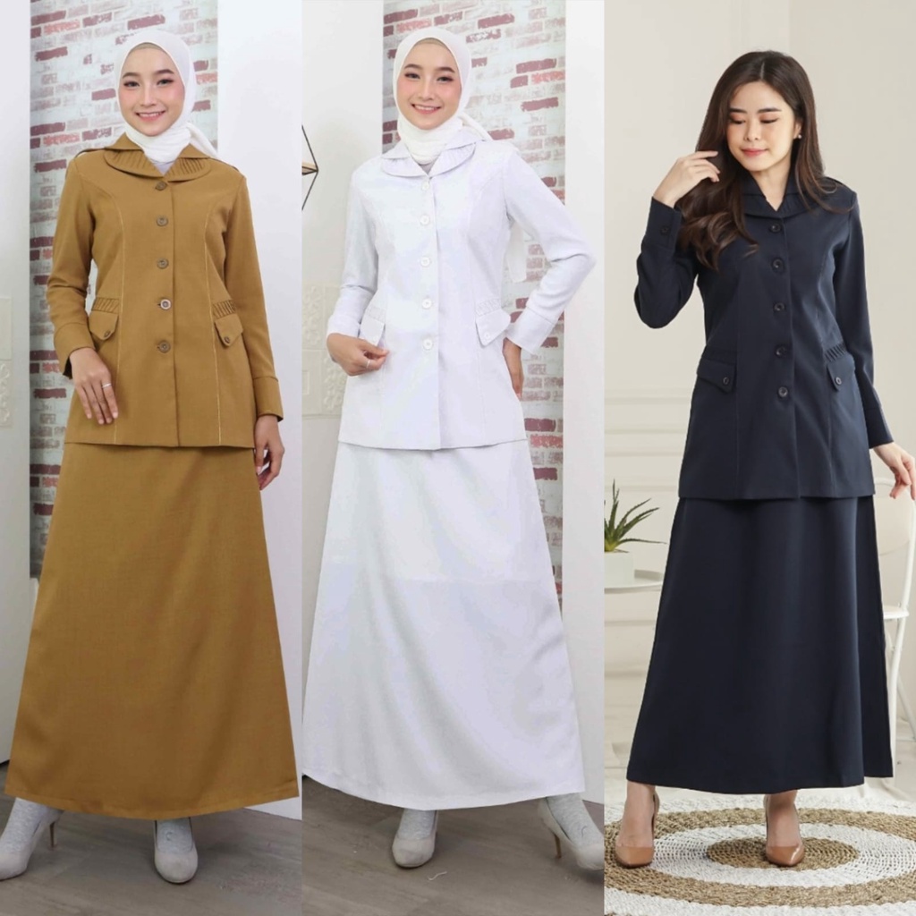 BLAZER WANITA B&amp;V LYNELLE / Seragam PNS / Baju PDH PNS Wanita / Baju Dinas Pemda Wanita / Baju Khaki PNS Wanita / Seragam ASN Wanita / Baju Guru Wanita - 7010 PEMDA TUA / PUTIH / NAVY