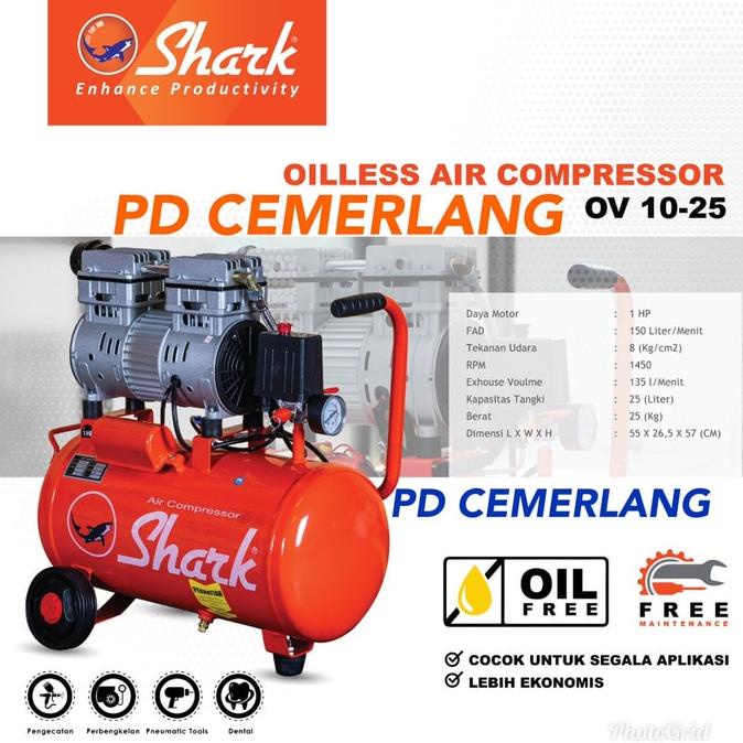 Kompresor silent tanpa oli shark compressor oilless 1 hp portable