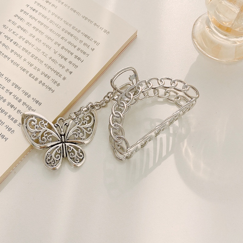 Elegant Butterfly Heart Duckbill Clip Simple Silver Chain Pendant Hair Clips for Women Accessories