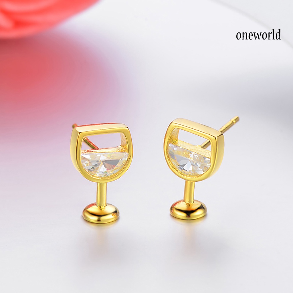 OW@ 1 Pair Women Earrings Craft Workmanship Jewelry Gift Anti-rust Women Cubic Zirconia Ear Studs for Dating