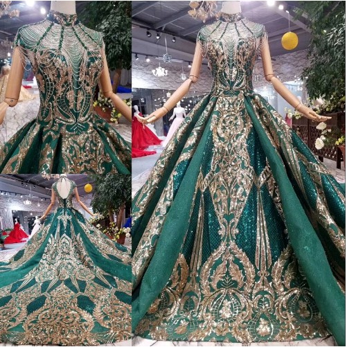 Wedding Dress bridal gown green long sleeves big size ballgown