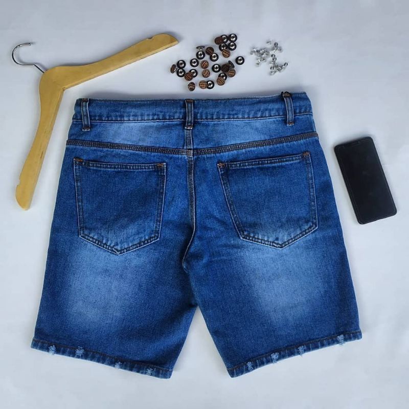 Celana jeans pendek sobek denim NON STRECH biostone .