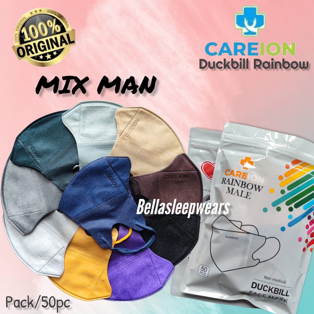 RAINBOW - MASKER DUCKBILL CAREION GARIS EMBOS RAINBOW 3PLY WARNA PELANGI 50PC