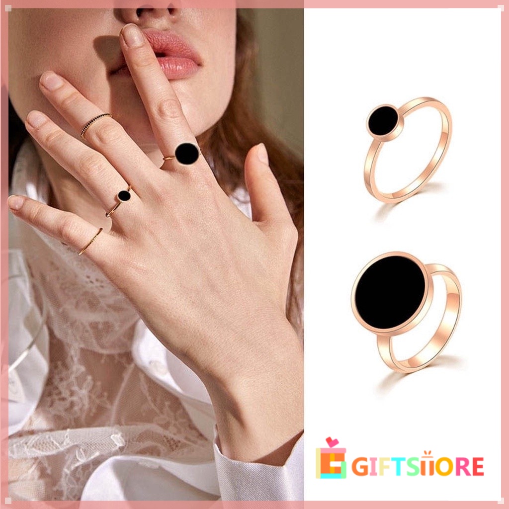 ✨1PCS Cincin Titanium Premium Lapis Emas18K Bentuk Bulat Bahan Warna Hitam Bulgar Pria Wanita Fashio
