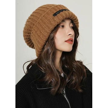 Topi Rajut Bahan Wol Tebal Hangat Warna Solid Gaya Korea Untuk Wanita-3 Warna Kopi
