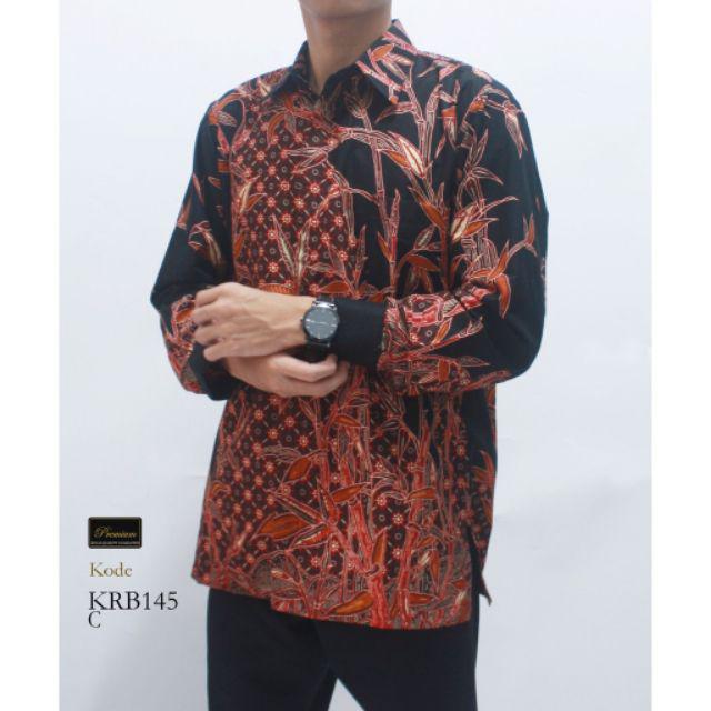 Risna Batik Krb192 B Kawung Kemeja Batik Pria Lengan Panjang Regular Fit